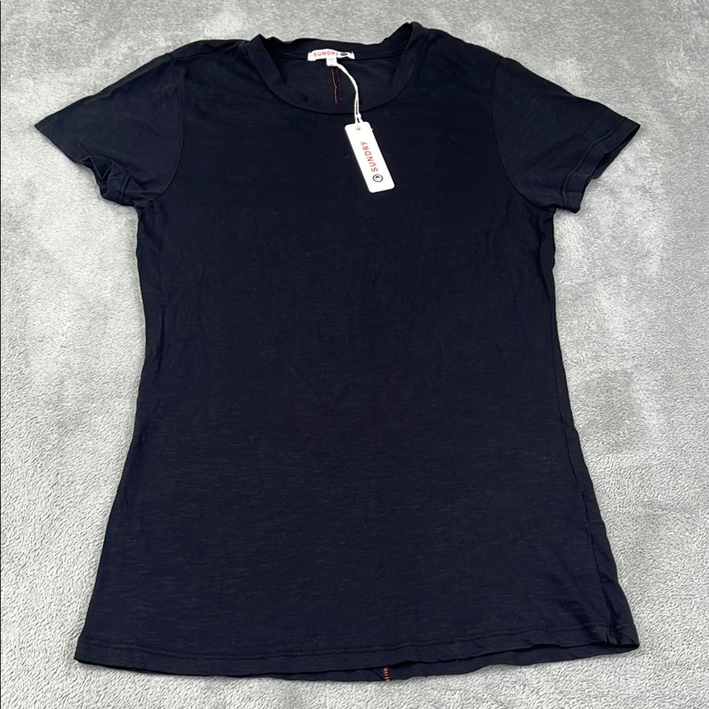 NEW Sundry 1 (S 4/6) 100% Pima Cotton Black Fitted Short Sleeve T-Shirt